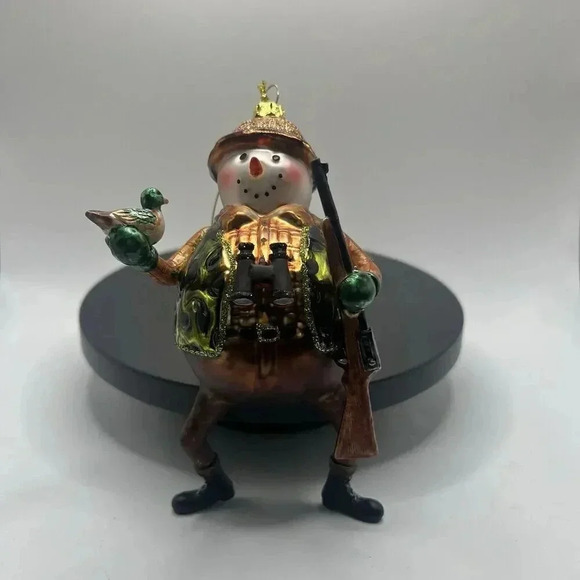 Snowman Hunter Hunting Christmas Ornament w/ Rifle And Duck Blown Glass - Picture 1 of 4